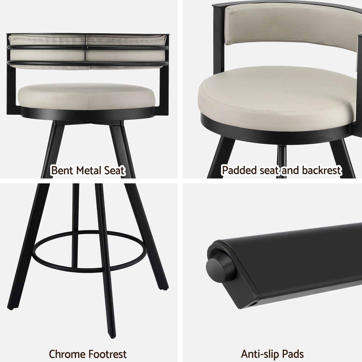 Artiss Bar Stool Swivel Kitchen Chair Metal PU Leather Counter Beige - Image 6