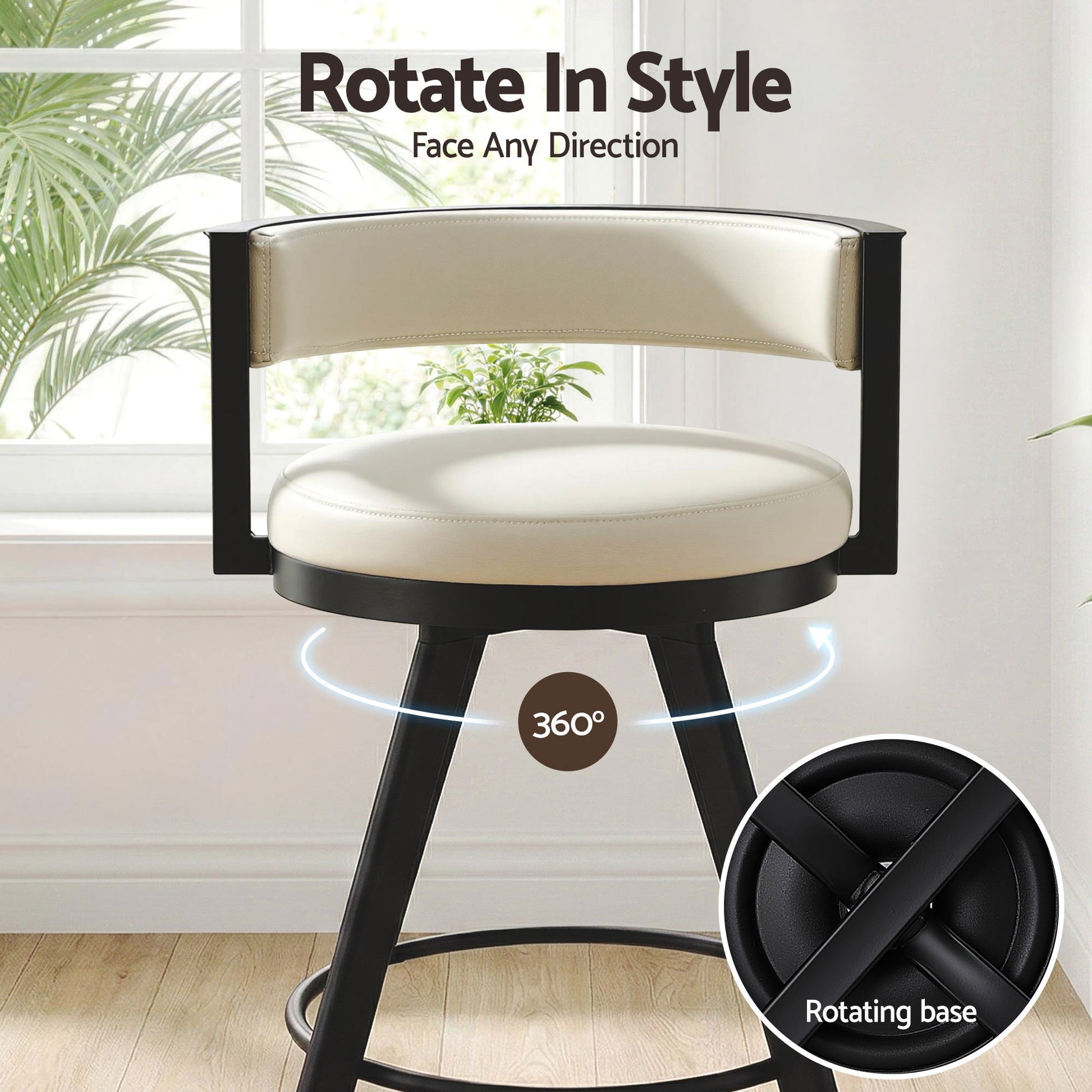Artiss Bar Stool Swivel Kitchen Chair Metal PU Leather Counter Beige - Image 7