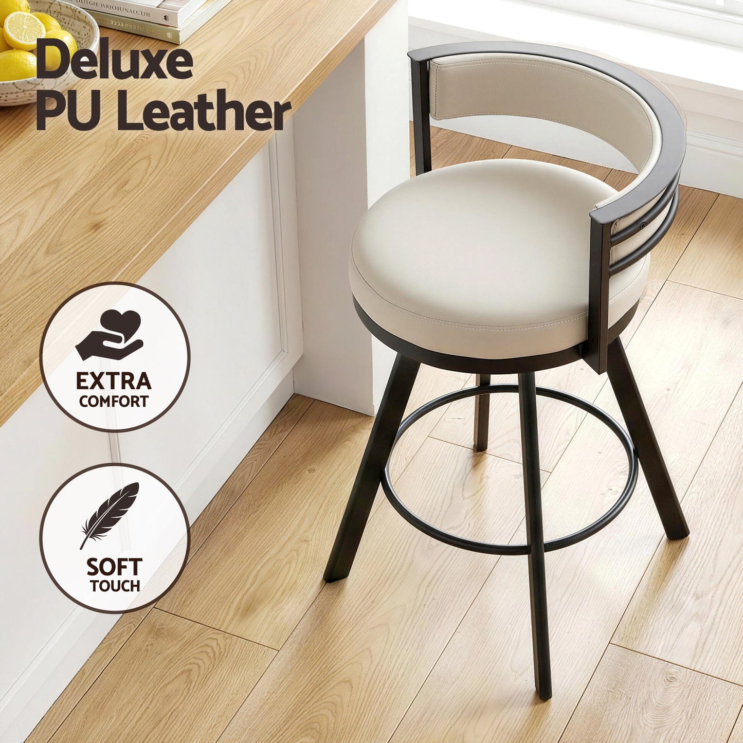 Artiss Bar Stool Swivel Kitchen Chair Metal PU Leather Counter Beige - Image 8