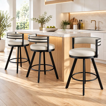 Artiss Bar Stools Set of 3 Swivel Counter Stools with Padded Backrest PU Leather Beige
