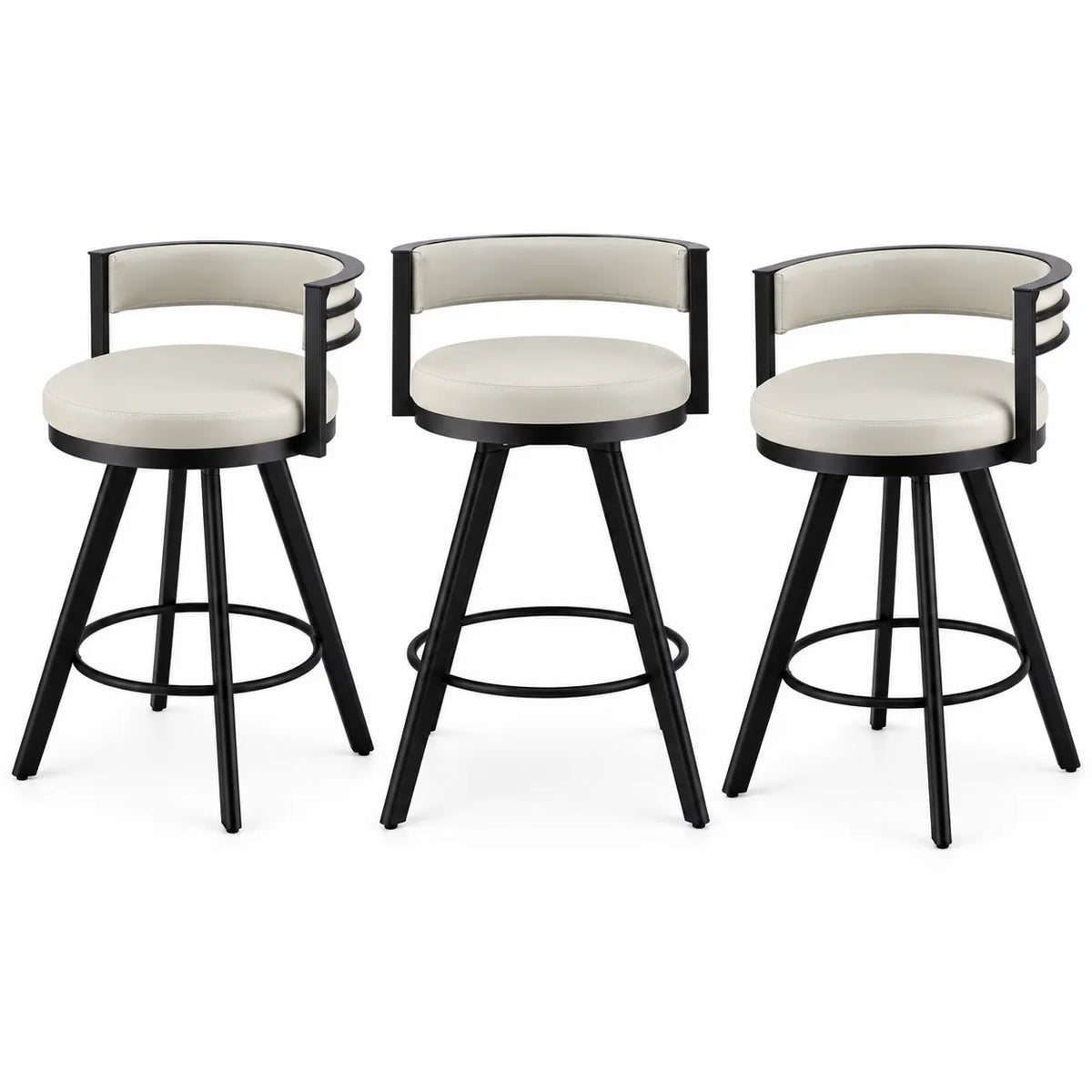 Artiss Bar Stools Set of 3 Swivel Counter Stools with Padded Backrest PU Leather Beige - Image 2