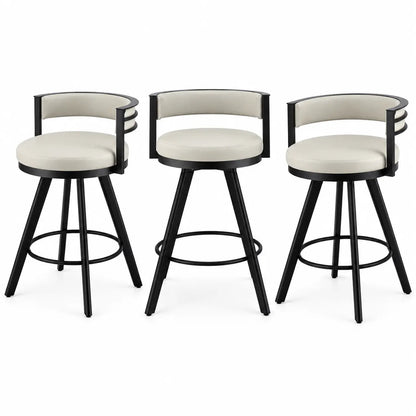 Artiss Bar Stools Set of 3 Swivel Counter Stools with Padded Backrest PU Leather Beige - Image 2