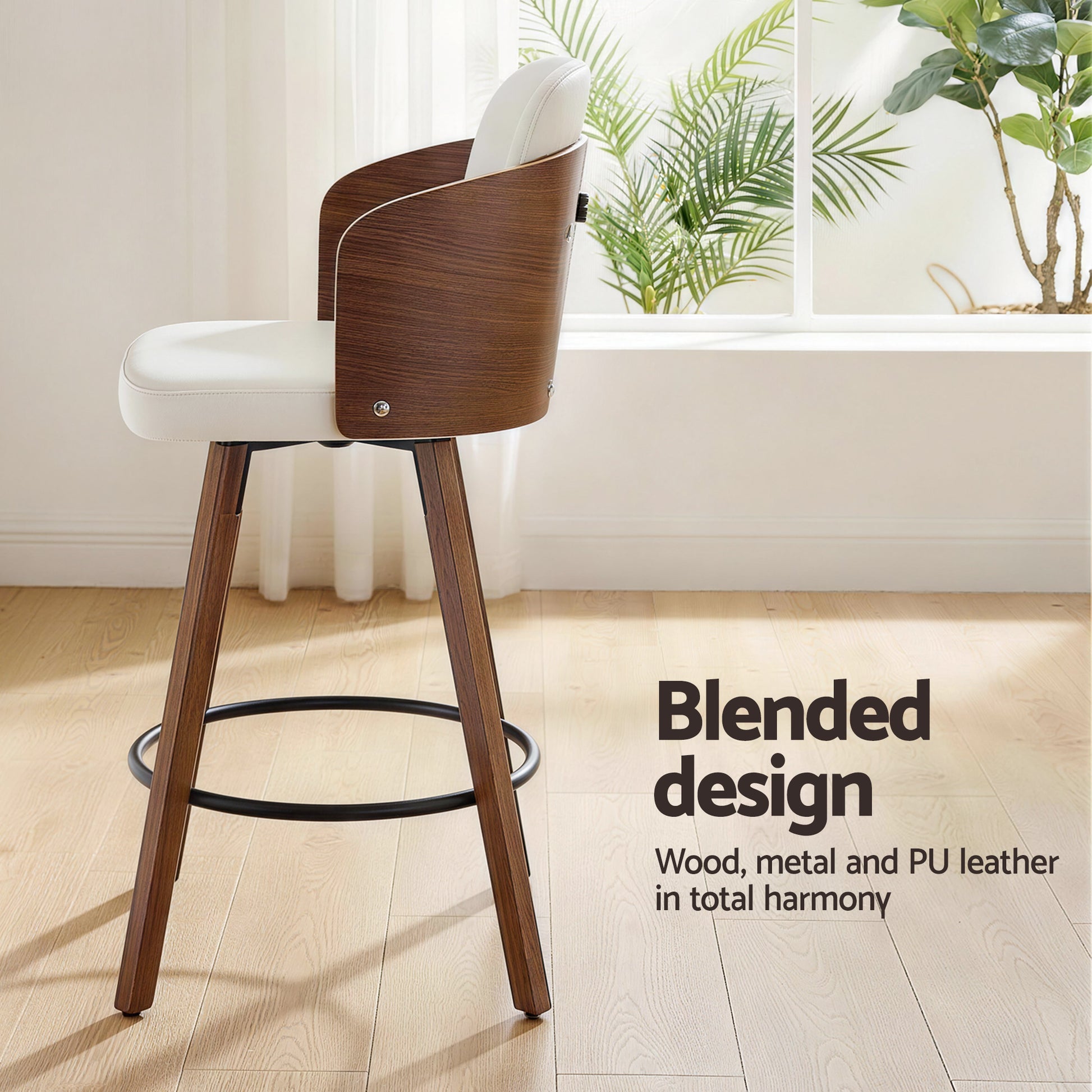 Artiss Wooden Bar Stools Swivel Kitchen Counter Stool Chair 58cm Seat Height - Image 5