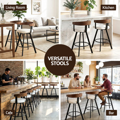 Artiss Bar Stool Swivel Metal Legs Kitchen Chair Bentwood Counter Leather White - Image 5