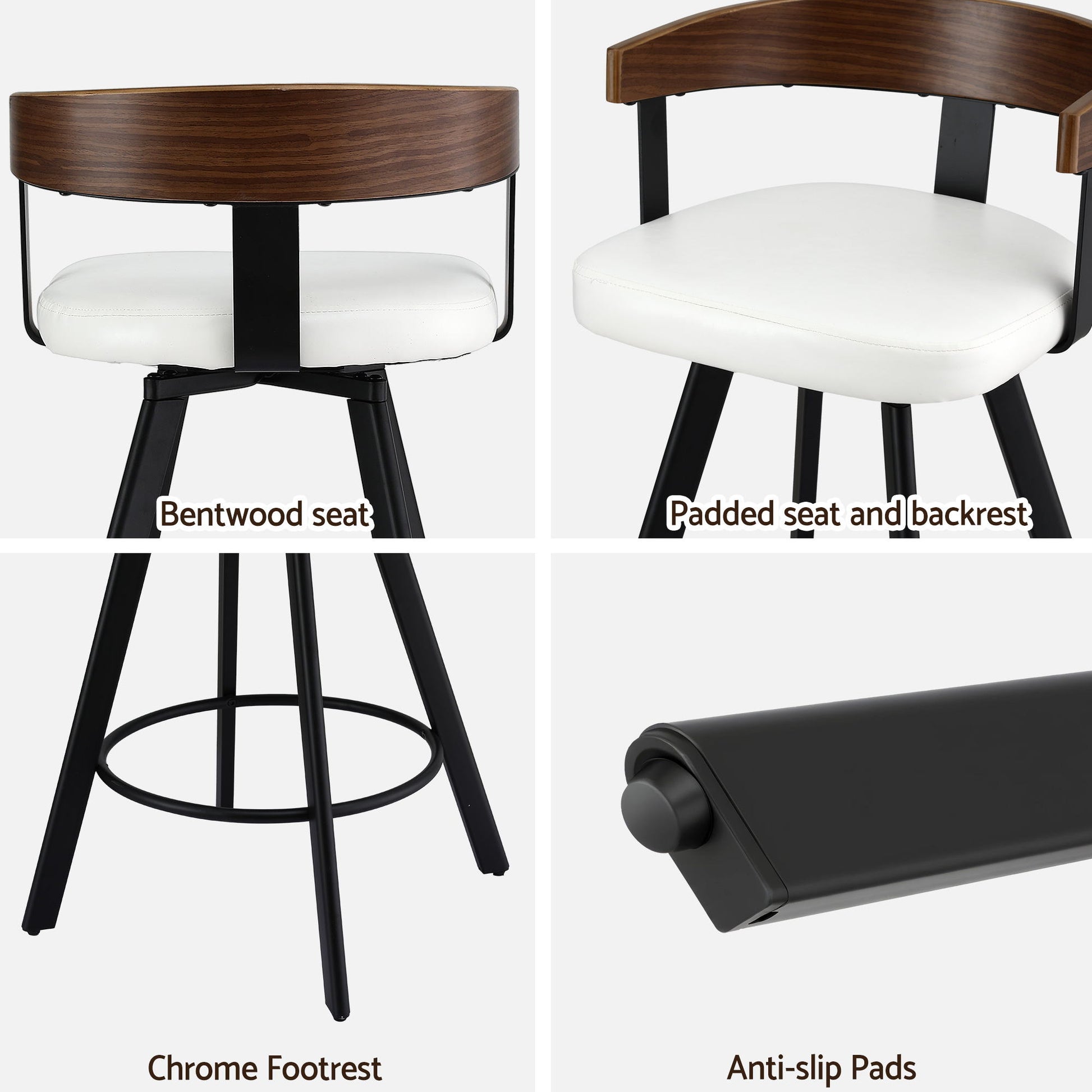 Artiss Bar Stool Swivel Metal Legs Kitchen Chair Bentwood Counter Leather White - Image 6