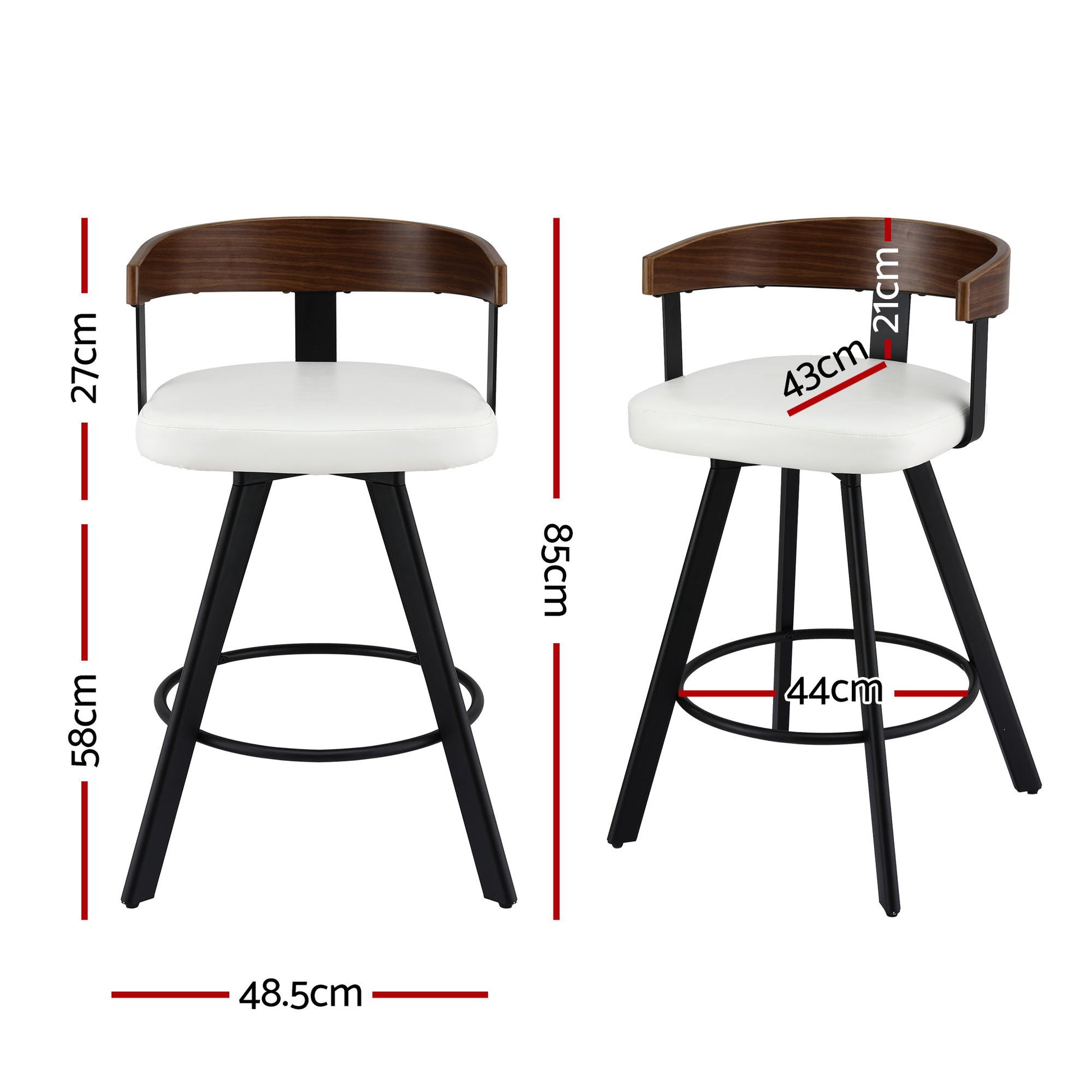 2x Artiss Bar Stools Swivel Kitchen Chairs Metal Legs Bentwood Counter White PU - Image 2