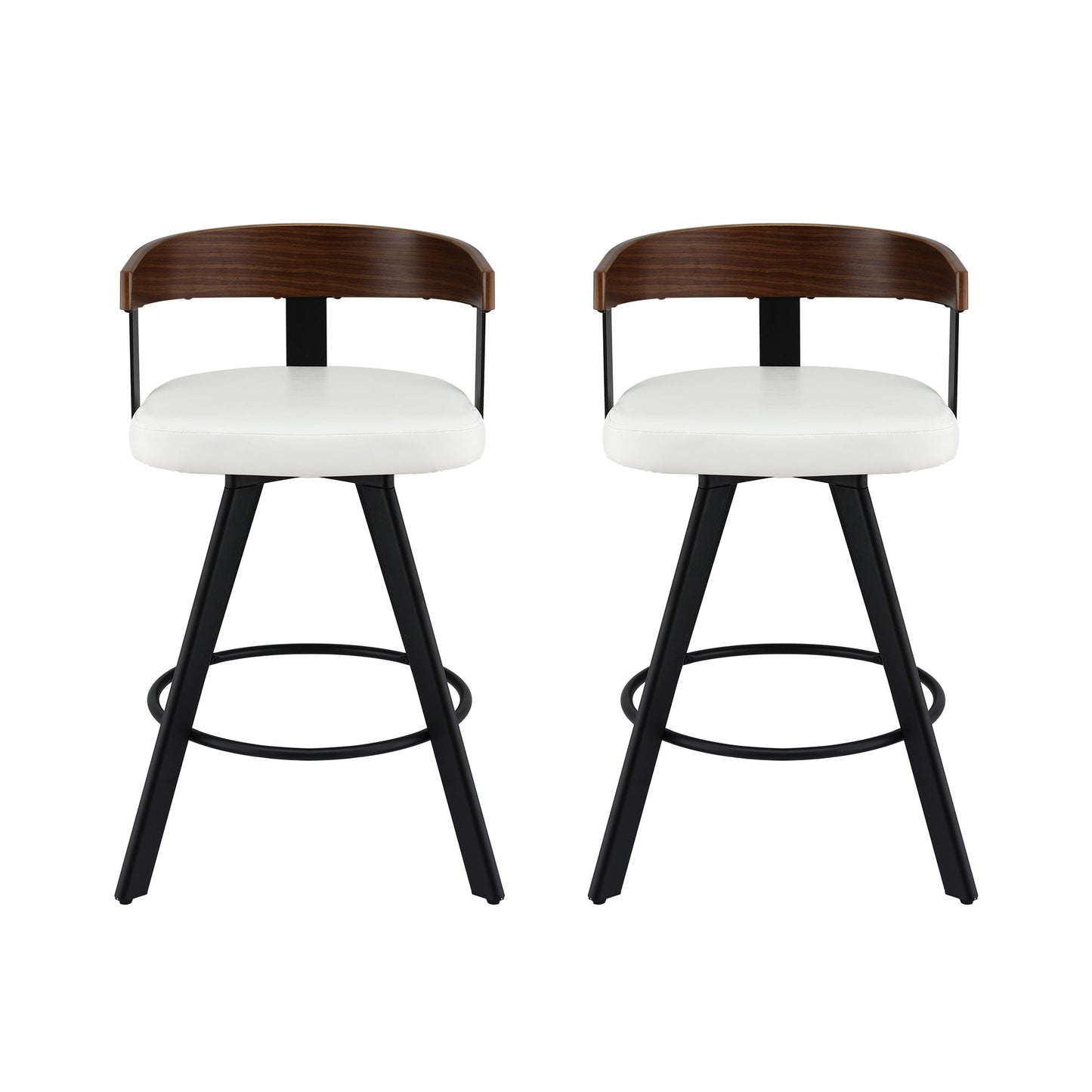 2x Artiss Bar Stools Swivel Kitchen Chairs Metal Legs Bentwood Counter White PU - Image 3