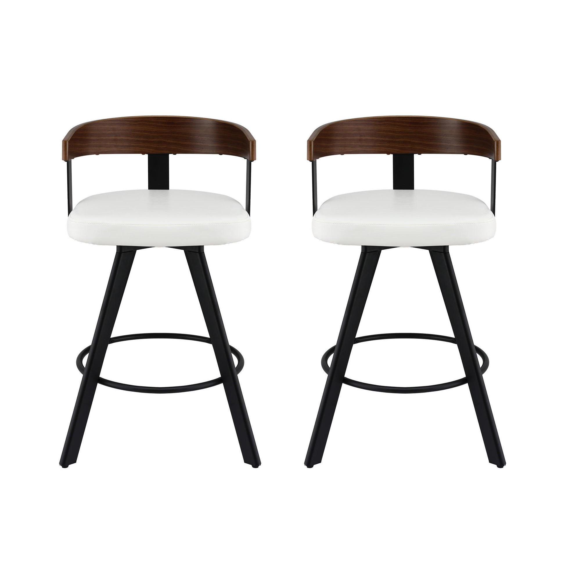 2x Artiss Bar Stools Swivel Kitchen Chairs Metal Legs Bentwood Counter White PU - Image 3
