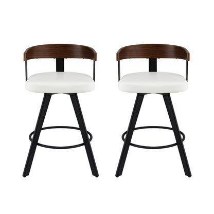 2x Artiss Bar Stools Swivel Kitchen Chairs Metal Legs Bentwood Counter White PU - Image 3
