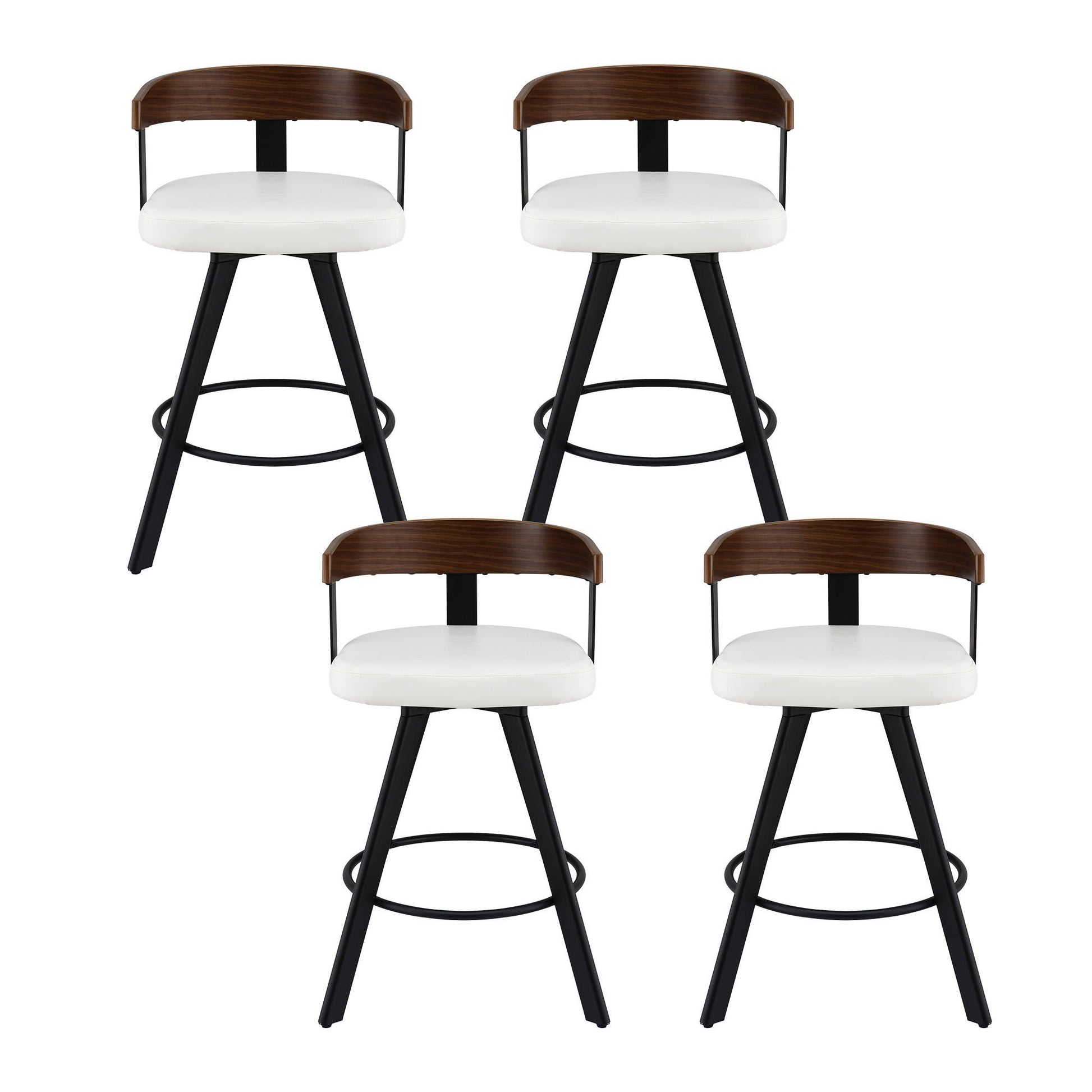 4x Artiss Bar Stools Swivel Kitchen Chairs Metal Legs Bentwood Counter White PU - Image 3