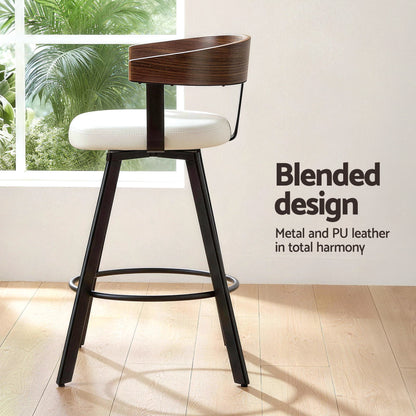 4x Artiss Bar Stools Swivel Kitchen Chairs Metal Legs Bentwood Counter White PU - Image 4