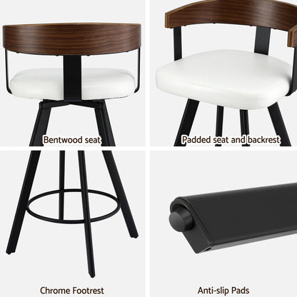 4x Artiss Bar Stools Swivel Kitchen Chairs Metal Legs Bentwood Counter White PU - Image 6