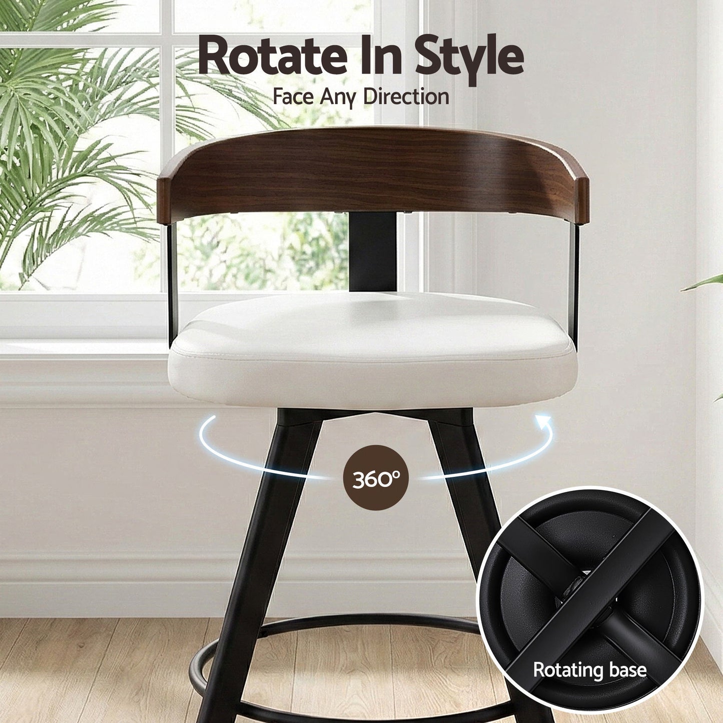 4x Artiss Bar Stools Swivel Kitchen Chairs Metal Legs Bentwood Counter White PU - Image 7
