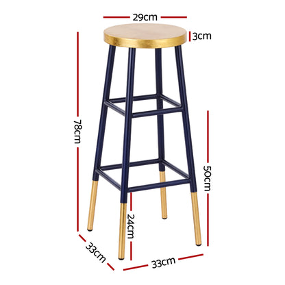 Artiss 2x Bar Stools Metal Gold Navy - Image 2