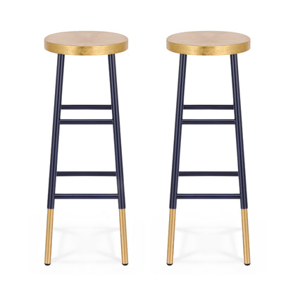 Artiss 2x Bar Stools Metal Gold Navy - Image 3