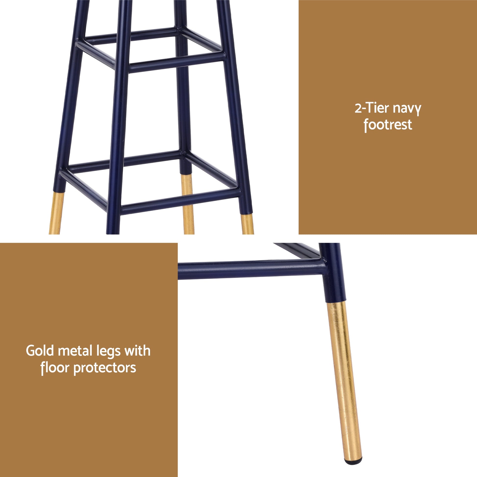 Artiss 4x Bar Stools Metal Gold Navy - Image 6