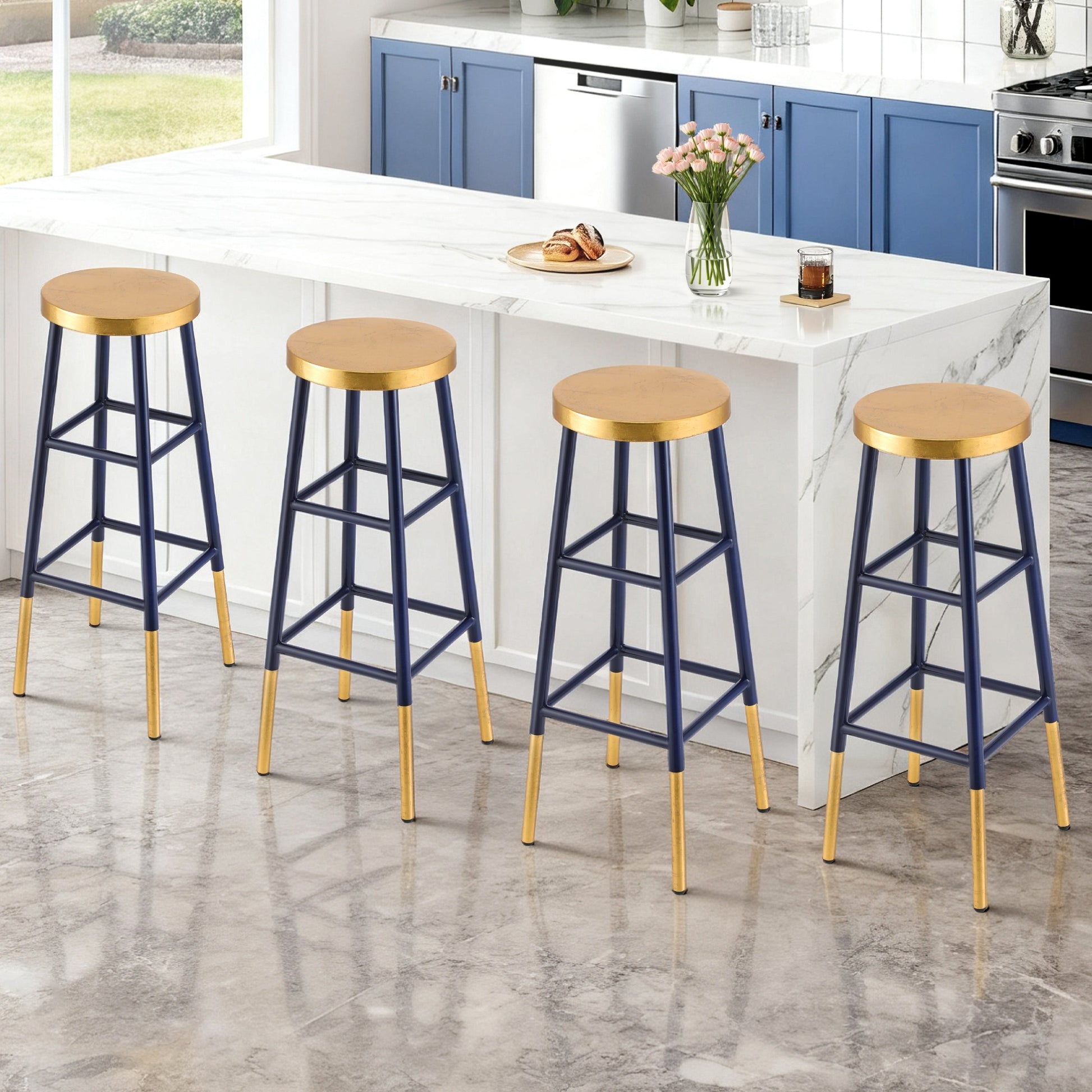 Artiss 4x Bar Stools Metal Gold Navy - Image 7