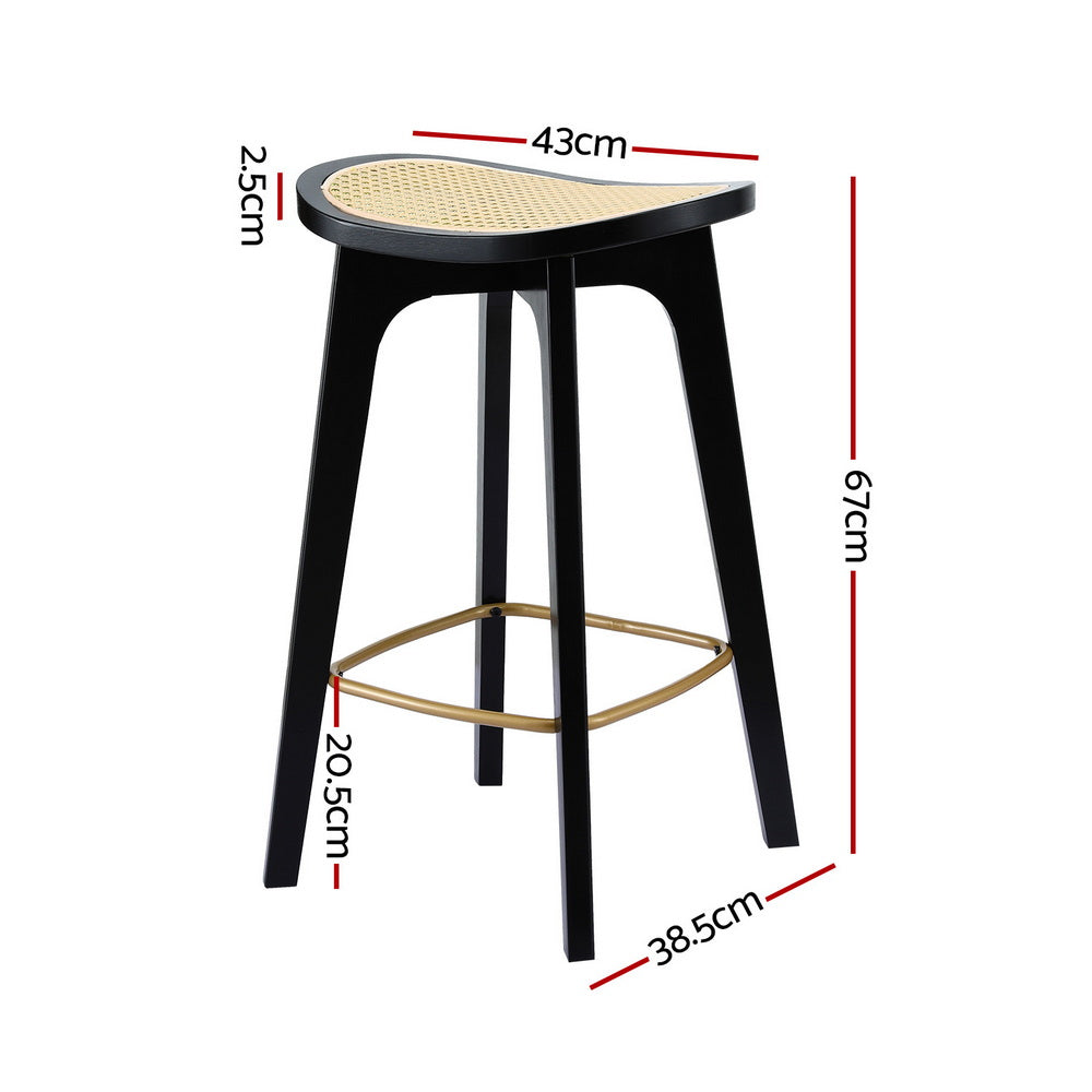 Artiss 4x Bar Stools Rattan Counter Kitchen Dinning Chair Bamboo Saddle Black - Image 2
