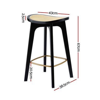 Artiss 4x Bar Stools Rattan Counter Kitchen Dinning Chair Bamboo Saddle Black - Image 2