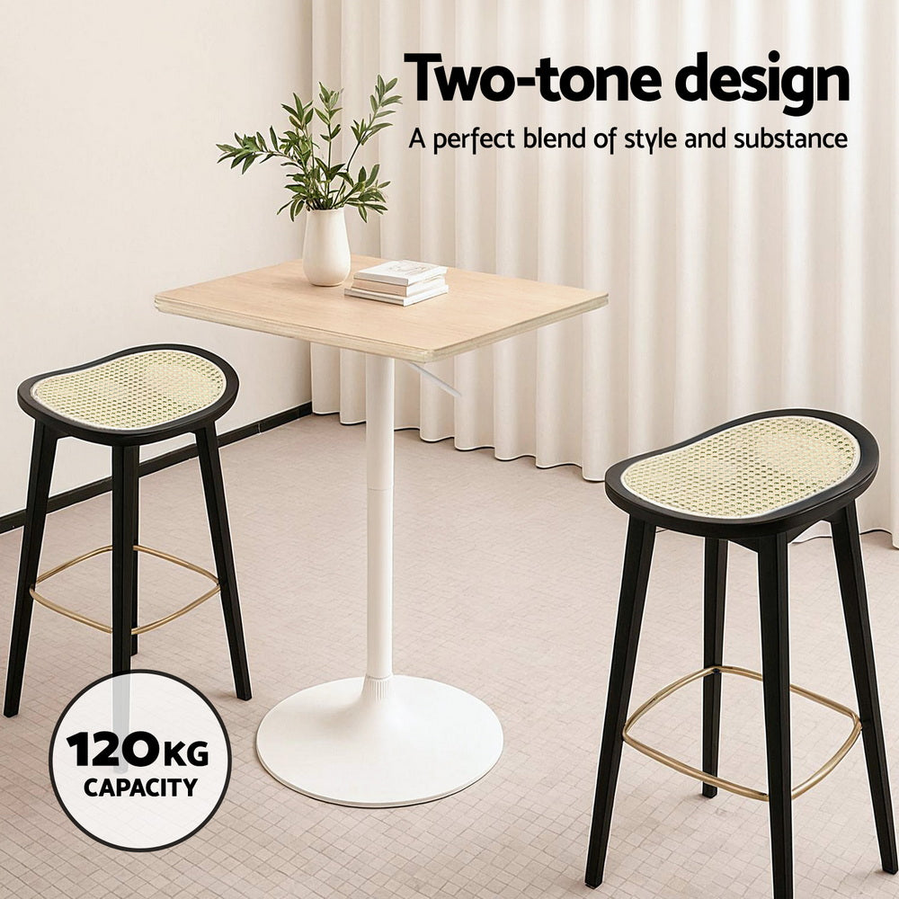 Artiss 4x Bar Stools Rattan Counter Kitchen Dinning Chair Bamboo Saddle Black - Image 4