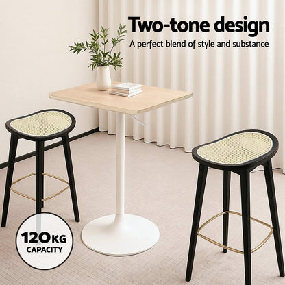 Artiss 4x Bar Stools Rattan Counter Kitchen Dinning Chair Bamboo Saddle Black - Image 4