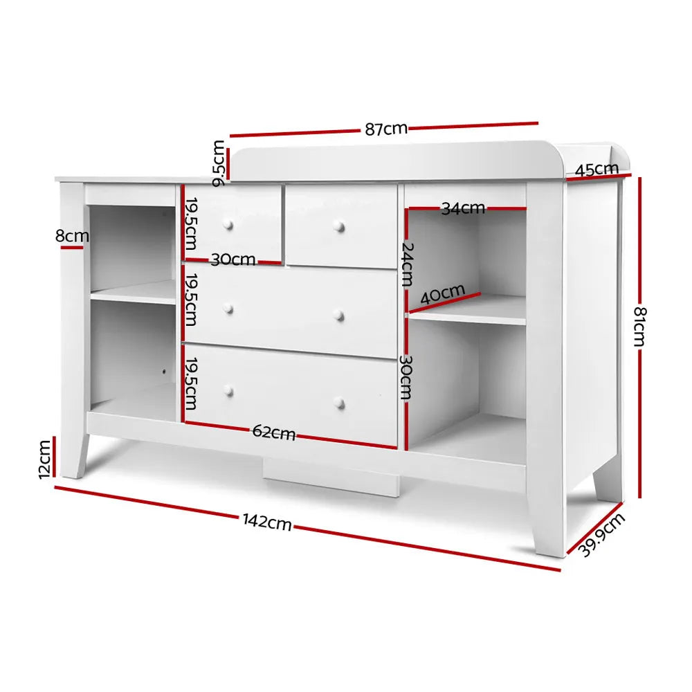 Keezi Baby Changing Table Diaper Station Drawers Chest Cabinet Nursery Furniture - Image 4