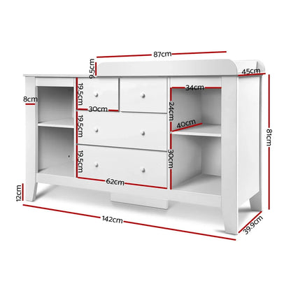 Keezi Baby Changing Table Diaper Station Drawers Chest Cabinet Nursery Furniture - Image 4
