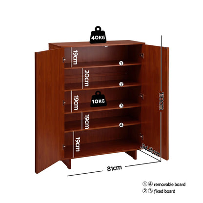 Artiss Shoe Cabinet 5 Tier Storage Organiser w/ Adjustable Shelves Bamboo - Image 3