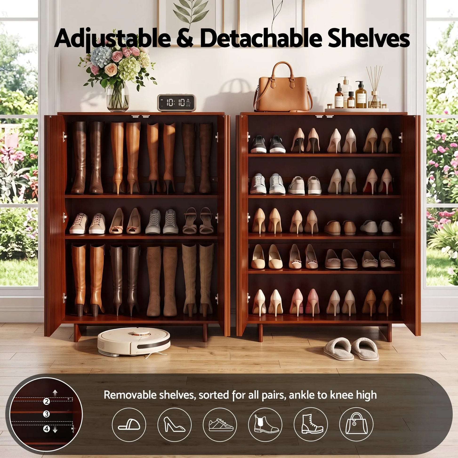 Artiss Shoe Cabinet 5 Tier Storage Organiser w/ Adjustable Shelves Bamboo - Image 5