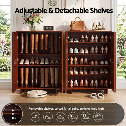 Artiss Shoe Cabinet 5 Tier Storage Organiser w/ Adjustable Shelves Bamboo - Image 5