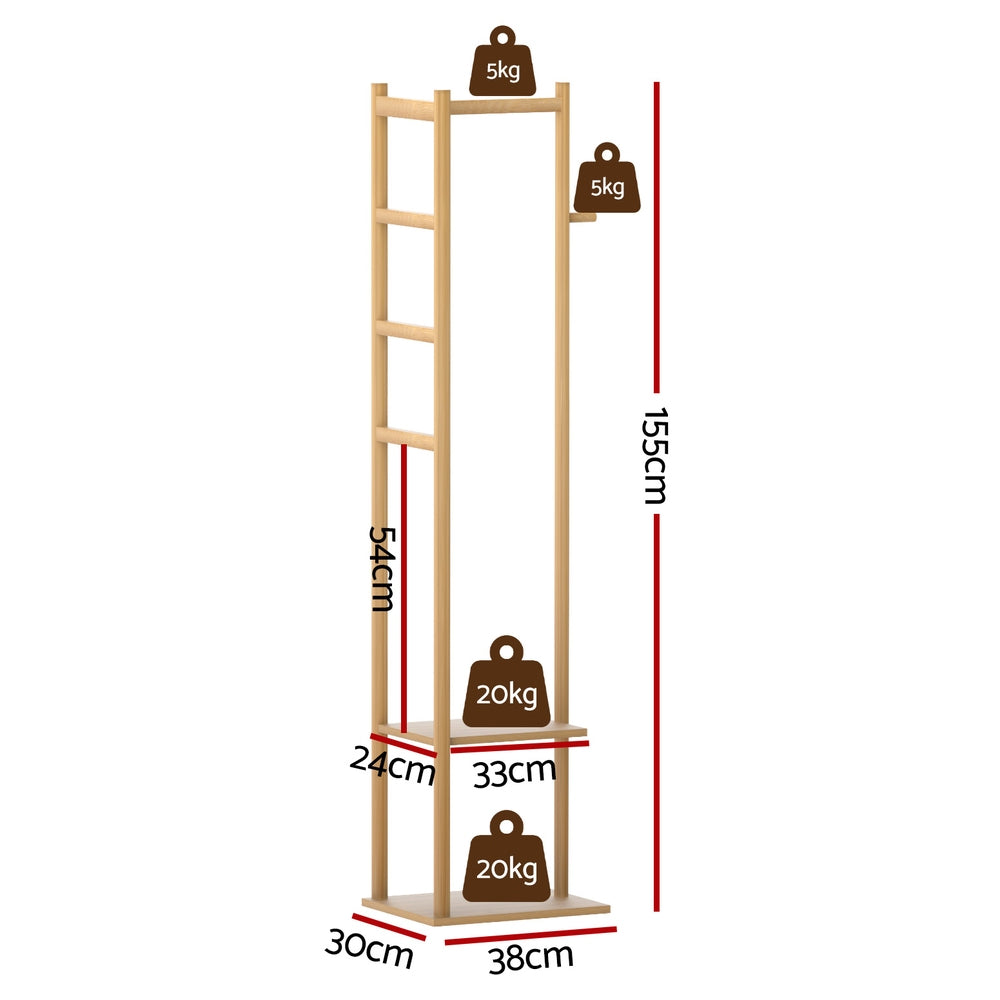 Artiss Clothes Rack Airer Coat Stand Bamboo - Image 3