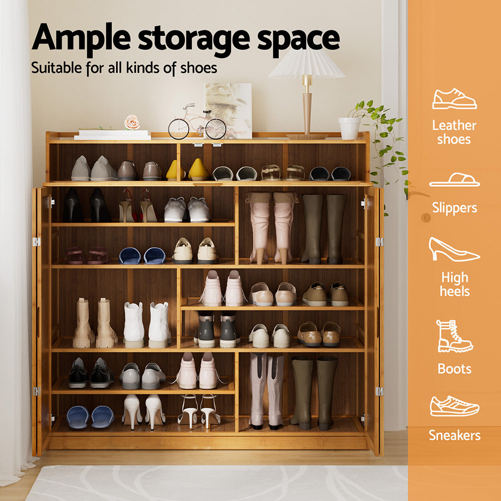 Artiss Shoe Rack Cabinet 30 Pairs Storage Cupboard Bamboo - Image 5