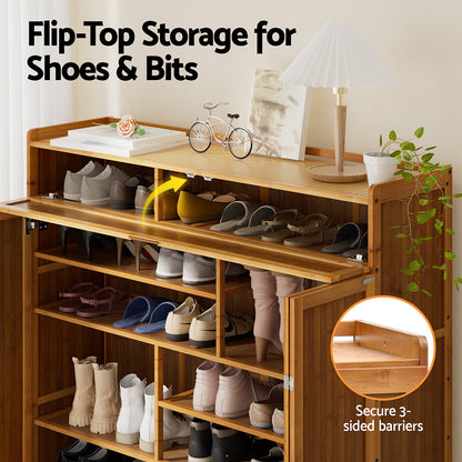 Artiss Shoe Rack Cabinet 30 Pairs Storage Cupboard Bamboo - Image 6