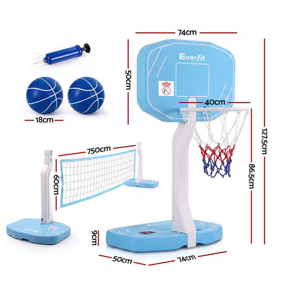 Everfit 2 in 1 Pool Basketball Hoop Volleyball Net Set Water Sports Game Combo Weighted Base Blue - Image 2