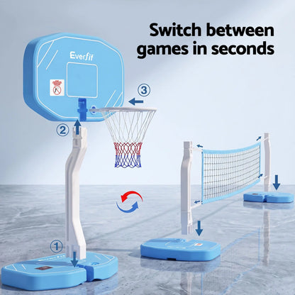 Everfit 2 in 1 Pool Basketball Hoop Volleyball Net Set Water Sports Game Combo Weighted Base Blue - Image 7