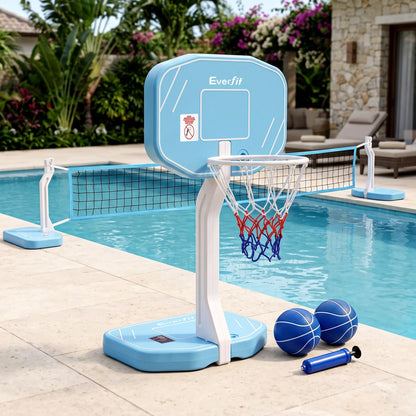 Everfit 2 in 1 Pool Basketball Hoop Volleyball Net Set Water Sports Game Combo Weighted Base Blue - Image 8