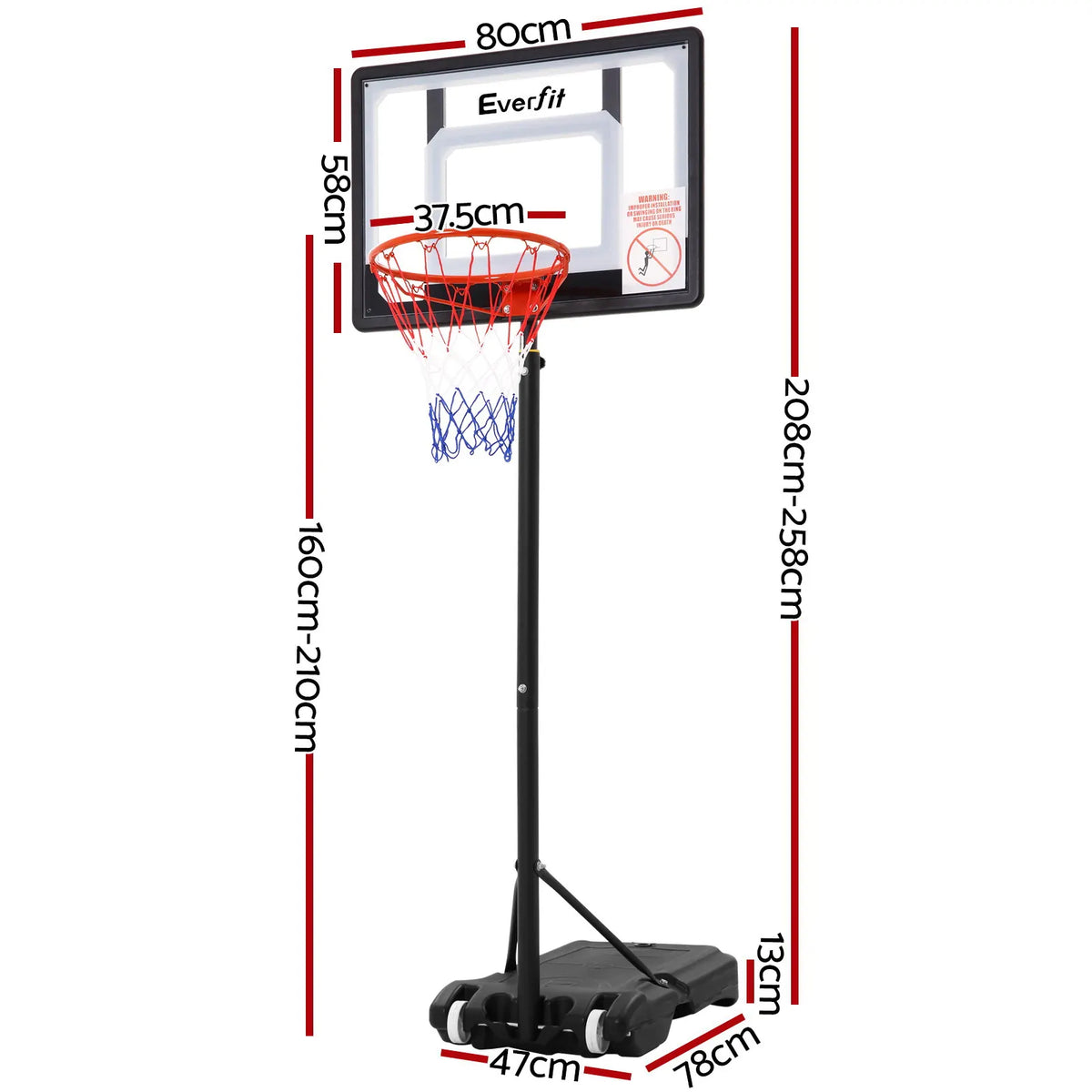 Everfit 2.1M Basketball Hoop Stand System Adjustable Portable Pro Kids Clear - Image 2