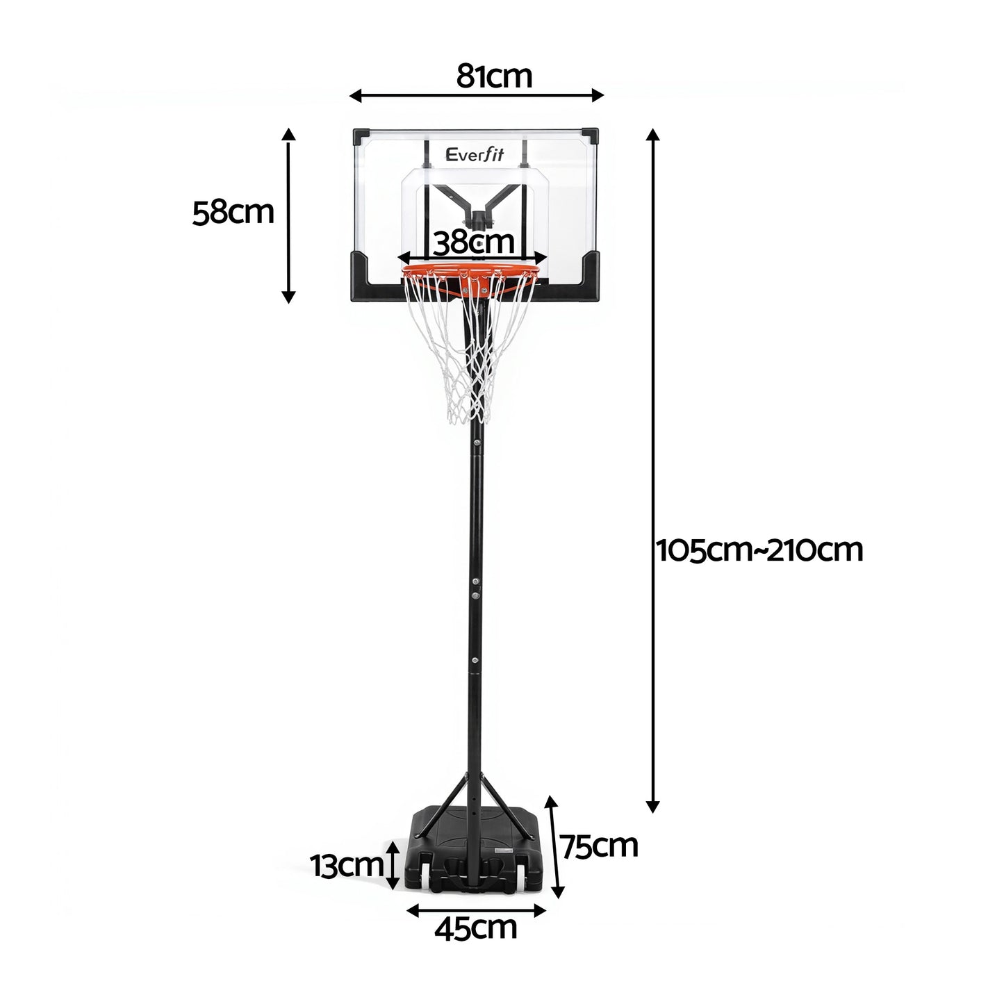Everfit Portable Basketball Hoop Adjustable Pool Goal System Backyard 1.05M-2.1M - Image 2