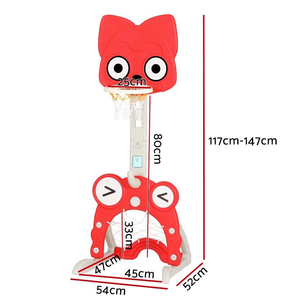 Keezi Kids Basketball Hoop Stand Adjustable 5-in-1 Sports Center Toys Set Red - Image 2