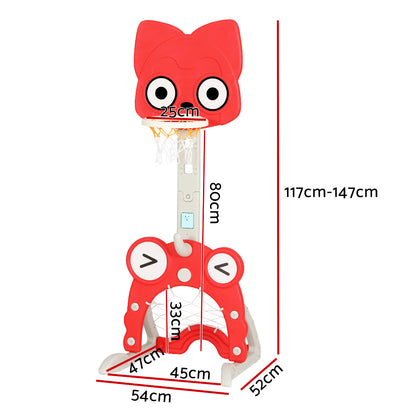Keezi Kids Basketball Hoop Stand Adjustable 5-in-1 Sports Center Toys Set Red - Image 2