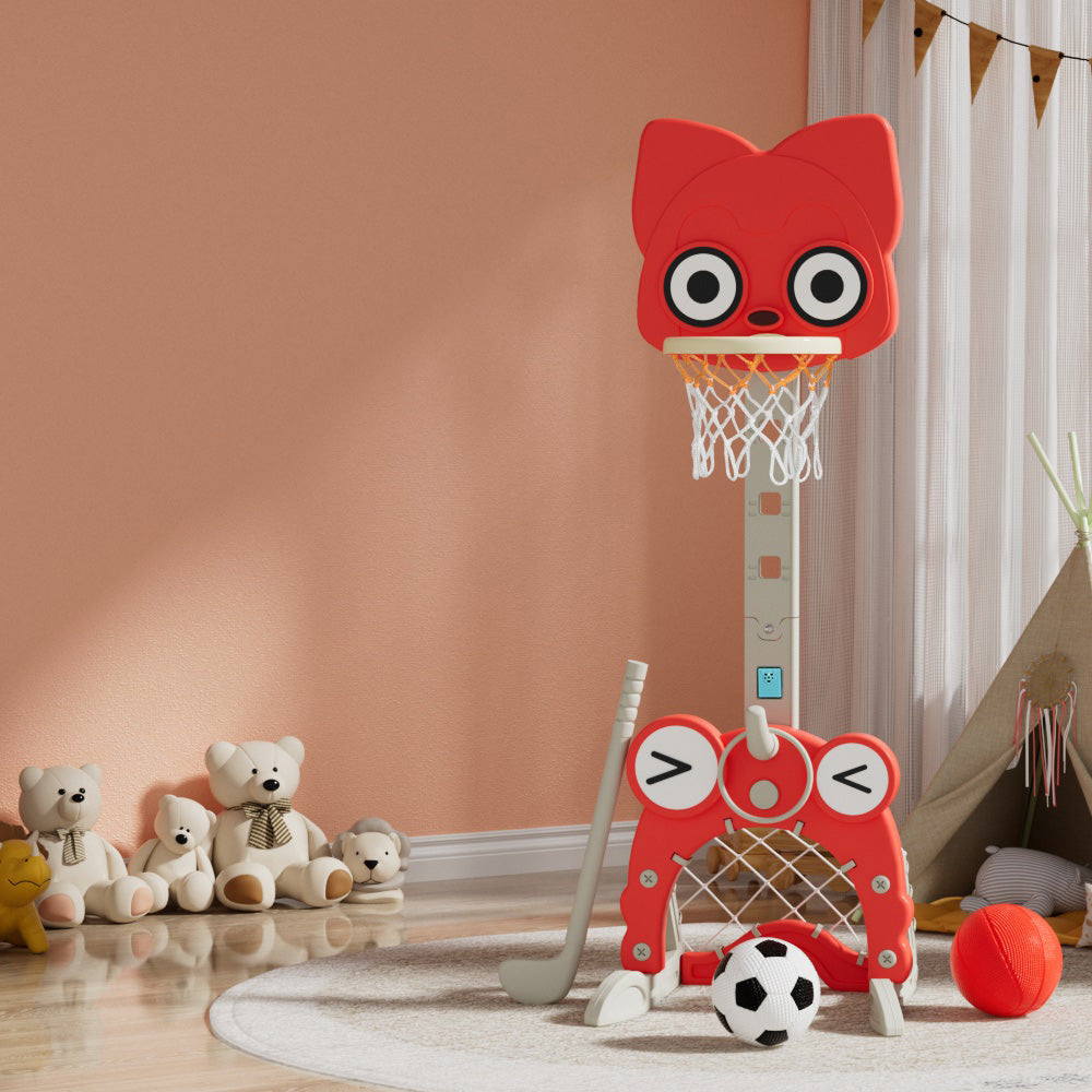 Keezi Kids Basketball Hoop Stand Adjustable 5-in-1 Sports Center Toys Set Red - Image 6