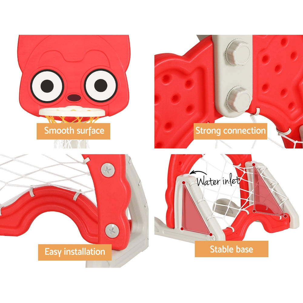Keezi Kids Basketball Hoop Stand Adjustable 5-in-1 Sports Center Toys Set Red - Image 7