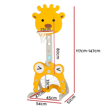 Keezi Kids Basketball Hoop Stand Adjustable 5-in-1 Sports Center Toys Set Yellow - Image 2