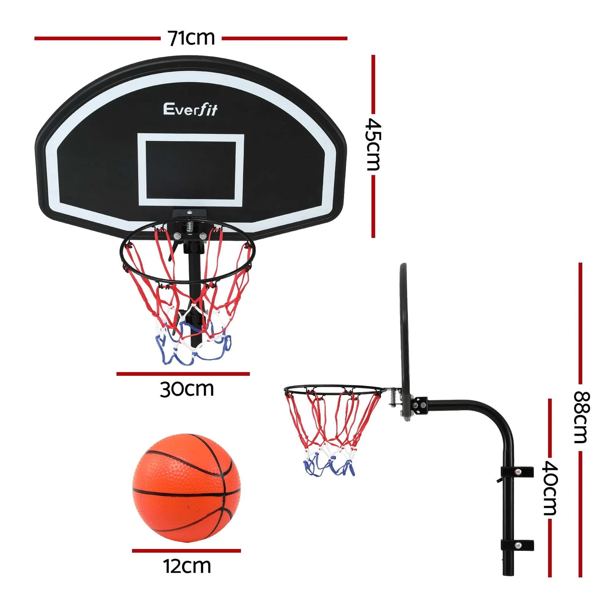 Everfit Kids Basketball Hoop with Ball and Pump Fit for Trampoline 25mm-32mm Poles Black - Image 2