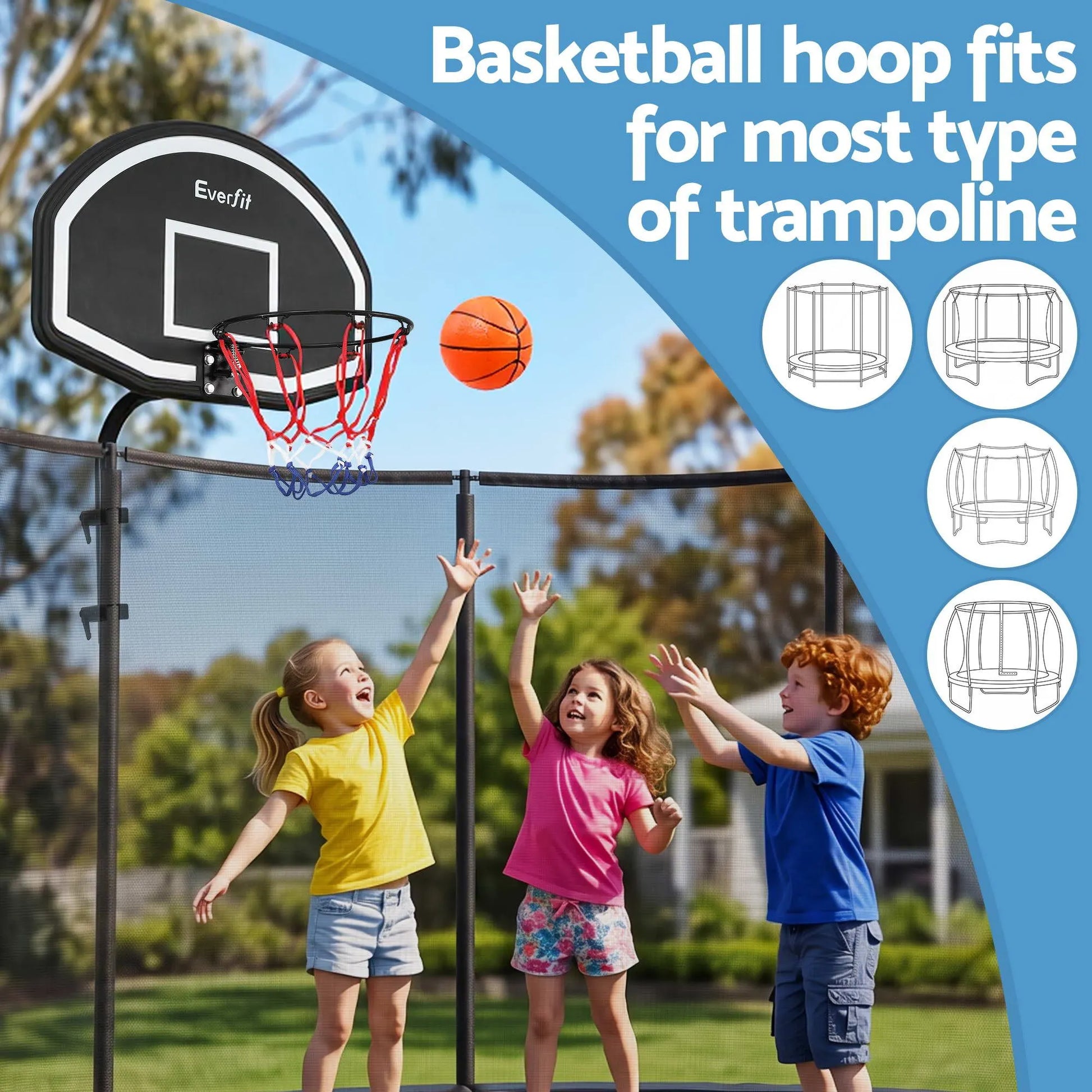 Everfit Kids Basketball Hoop with Ball and Pump Fit for Trampoline 25mm-32mm Poles Black - Image 6