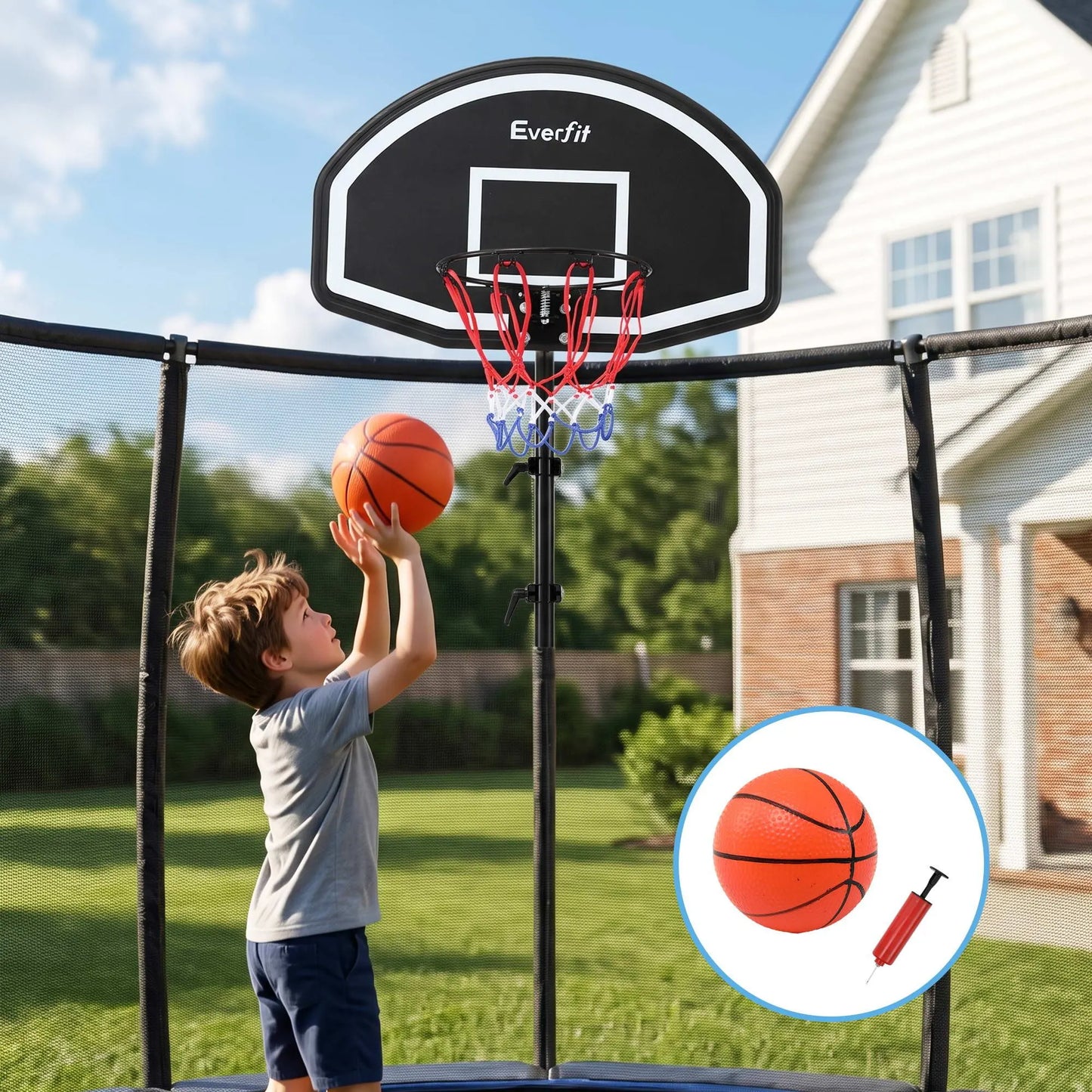 Everfit Kids Basketball Hoop with Ball and Pump Fit for Trampoline 25mm-32mm Poles Black - Image 7