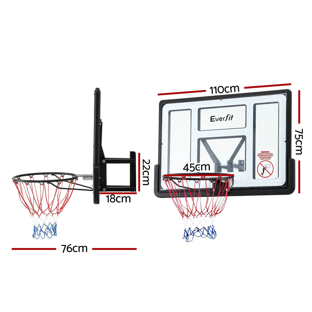 Everfit 43-Inch Wall Mount Kids Basketball Hoop Backboard Outdoor Sports - Image 3