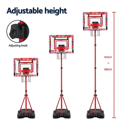 Everfit 2 in 1 Kids Basketball Hoop Adjustable Stand Over Door Scoreboard Red - Image 8