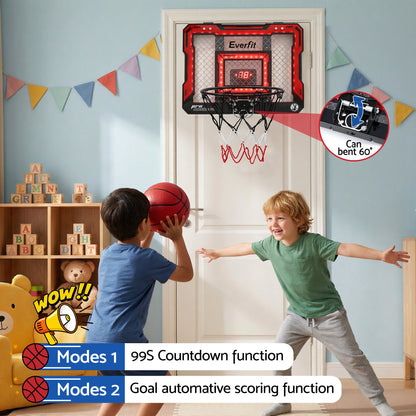 Everfit Mini Basketball Hoop Over Door Indoor LED Scoreboard Kids Set 40x30cm - Image 5