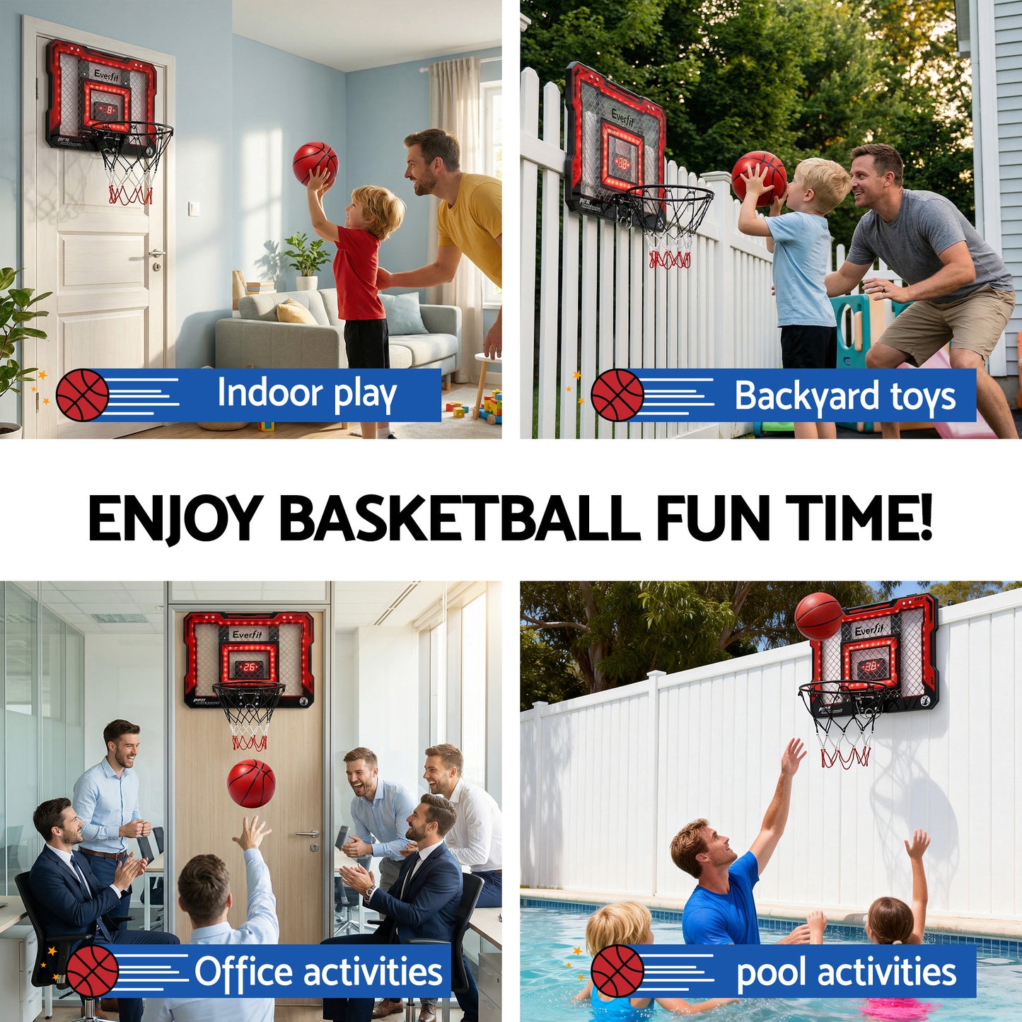 Everfit Mini Basketball Hoop Over Door Indoor LED Scoreboard Kids Set 40x30cm - Image 7